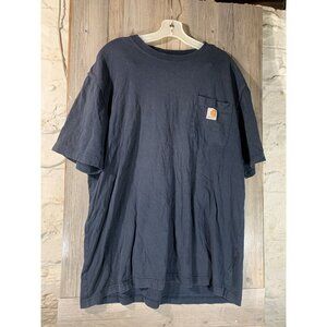 Carhartt Shirt Mens Short Sleeve Crew Neck Original Fit Pocket Navy Blue Size L
